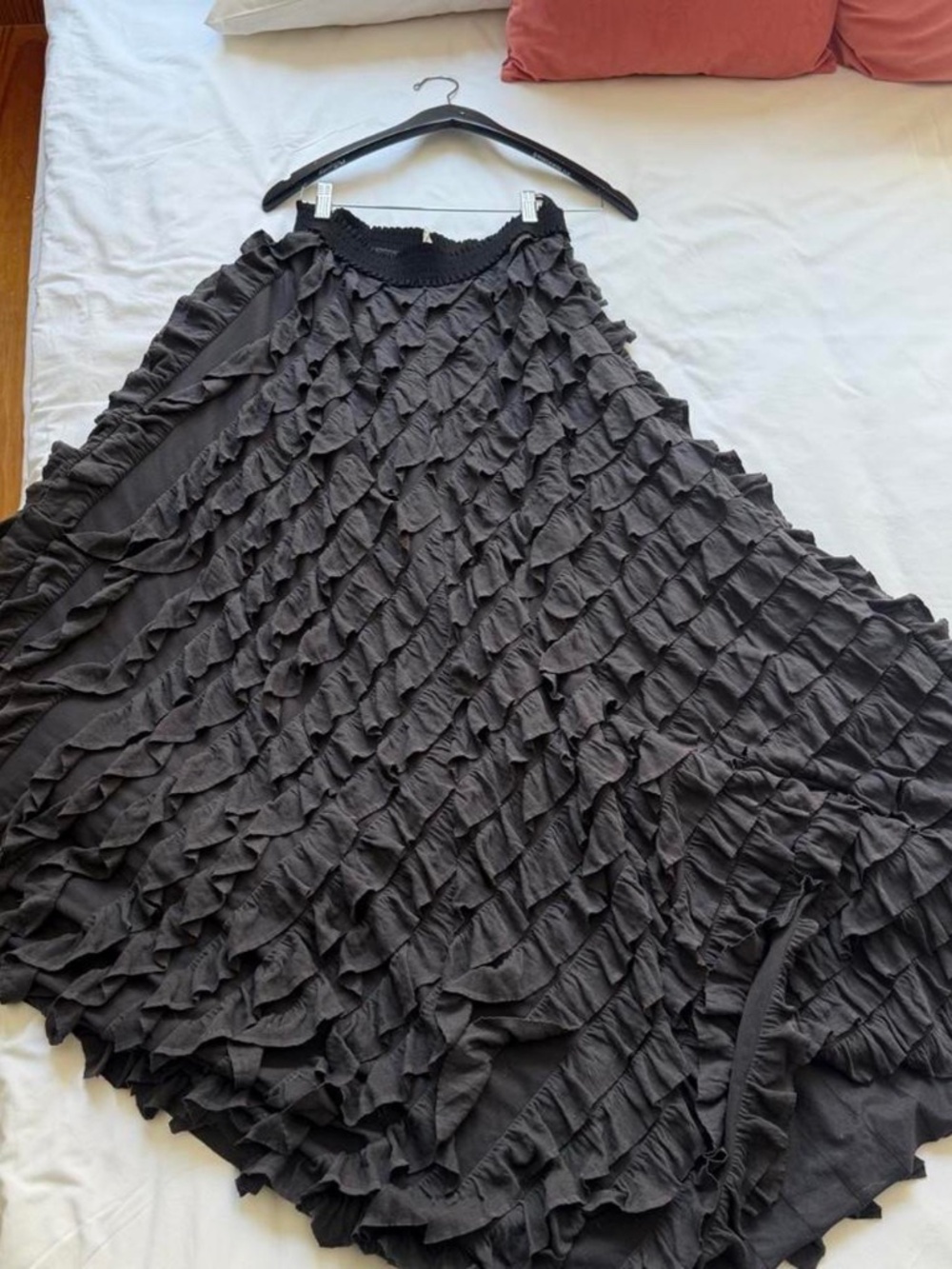 Free People Charcoal Black Cascading Ruffle Maxi Skirt